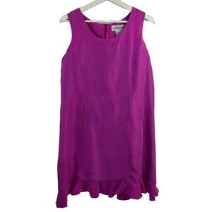 Vtg 90s Galinda Wang Size M Dress Silk Womens Fuchsia Pink Sleeveless Ruffle Hem